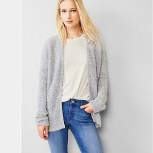 Gray Boucle Open-Front Cardigan